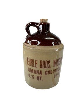 Ehrle Bros. Pottery Jug Handle & Cork 4/5 Qt 1973 Collectible Stoneware USA Vtg